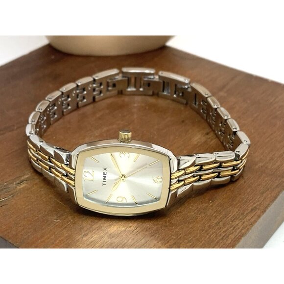 Timex Women's Watch TW2T50200 Quartz Silver Dial Rectangle Two Tone Steel 21mm - Picture 8 of 14